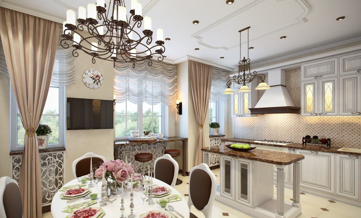 Эклектика в интерьере кухни столовой