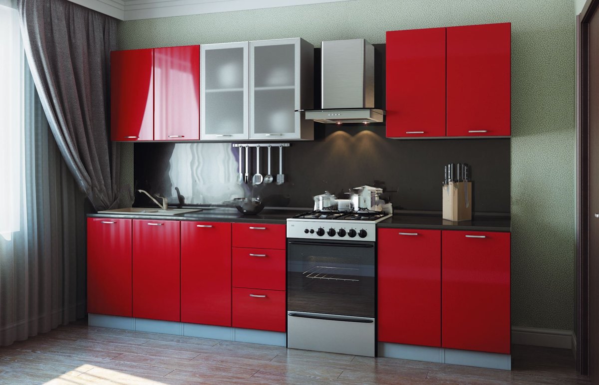 Кухонный гарнитур красный глянец