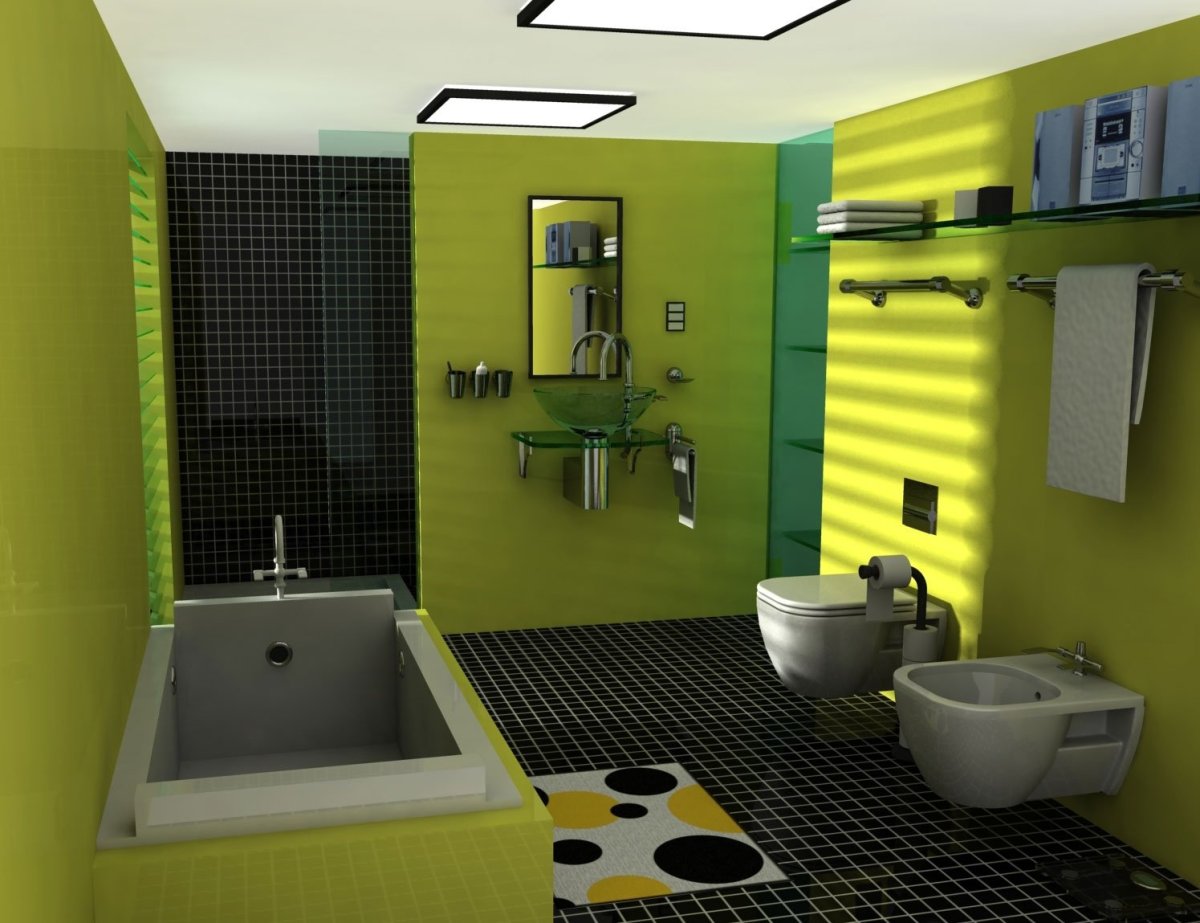 Ванная в черно зеленых тонах