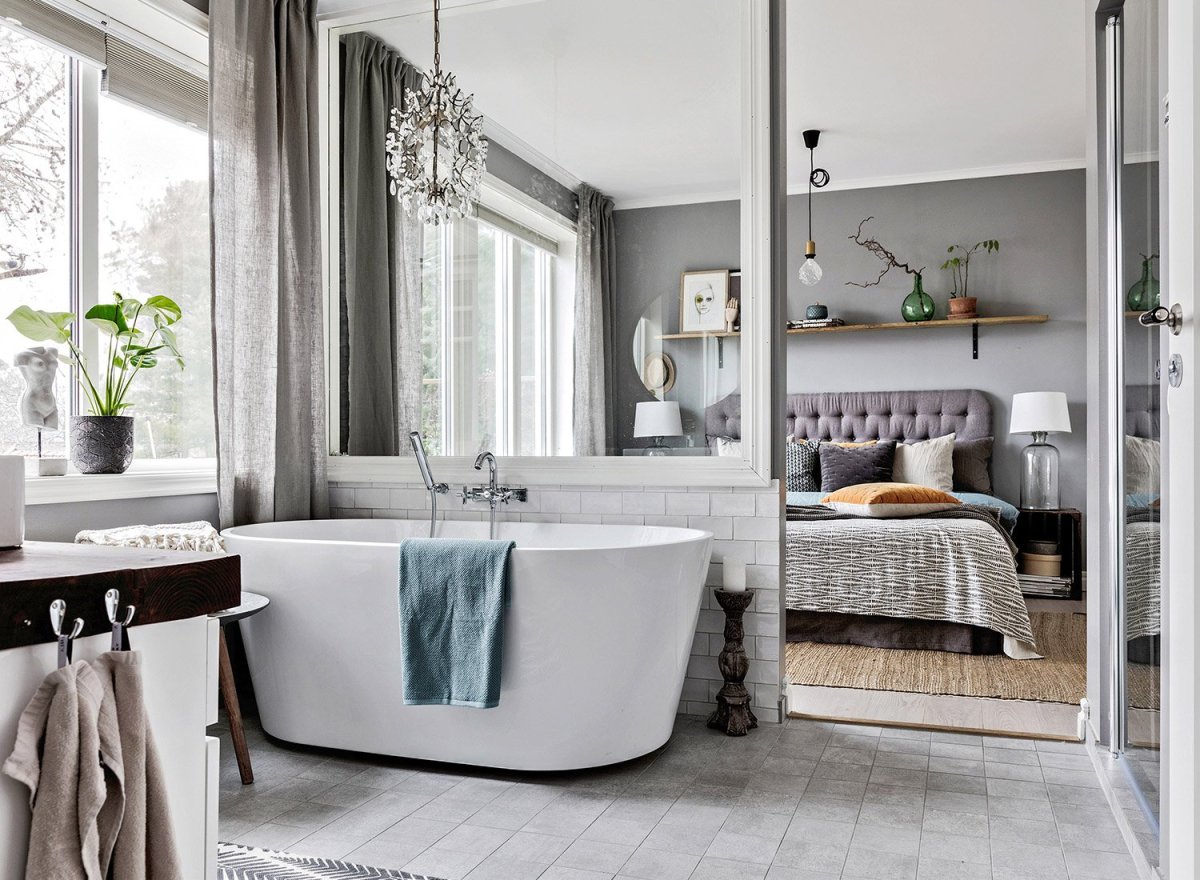 Ванна в стиле Сканди-бохо