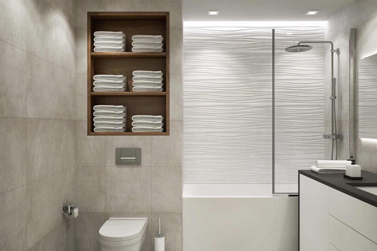 Встроенные полочки в ванной