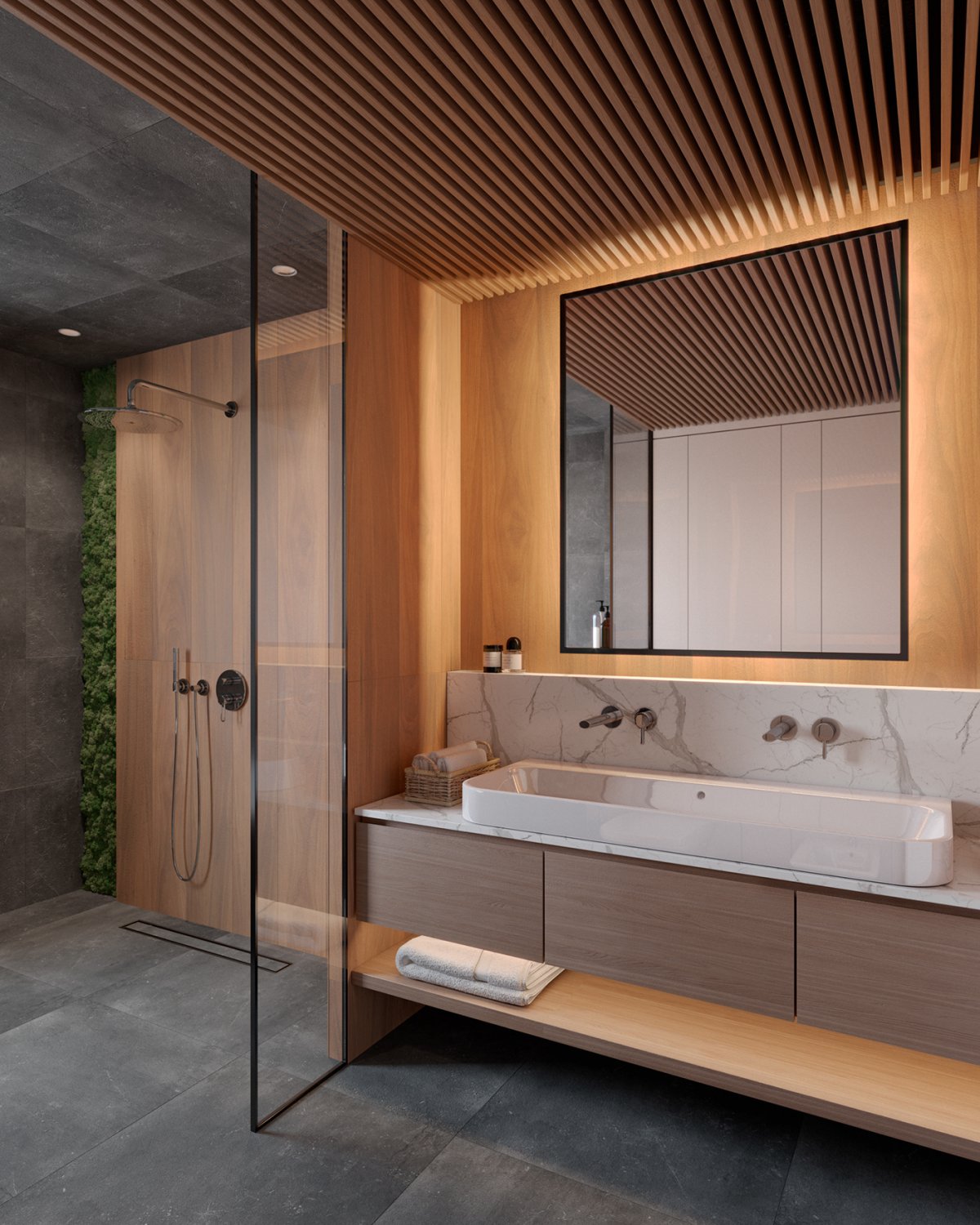 Деревянный потолок в ванной