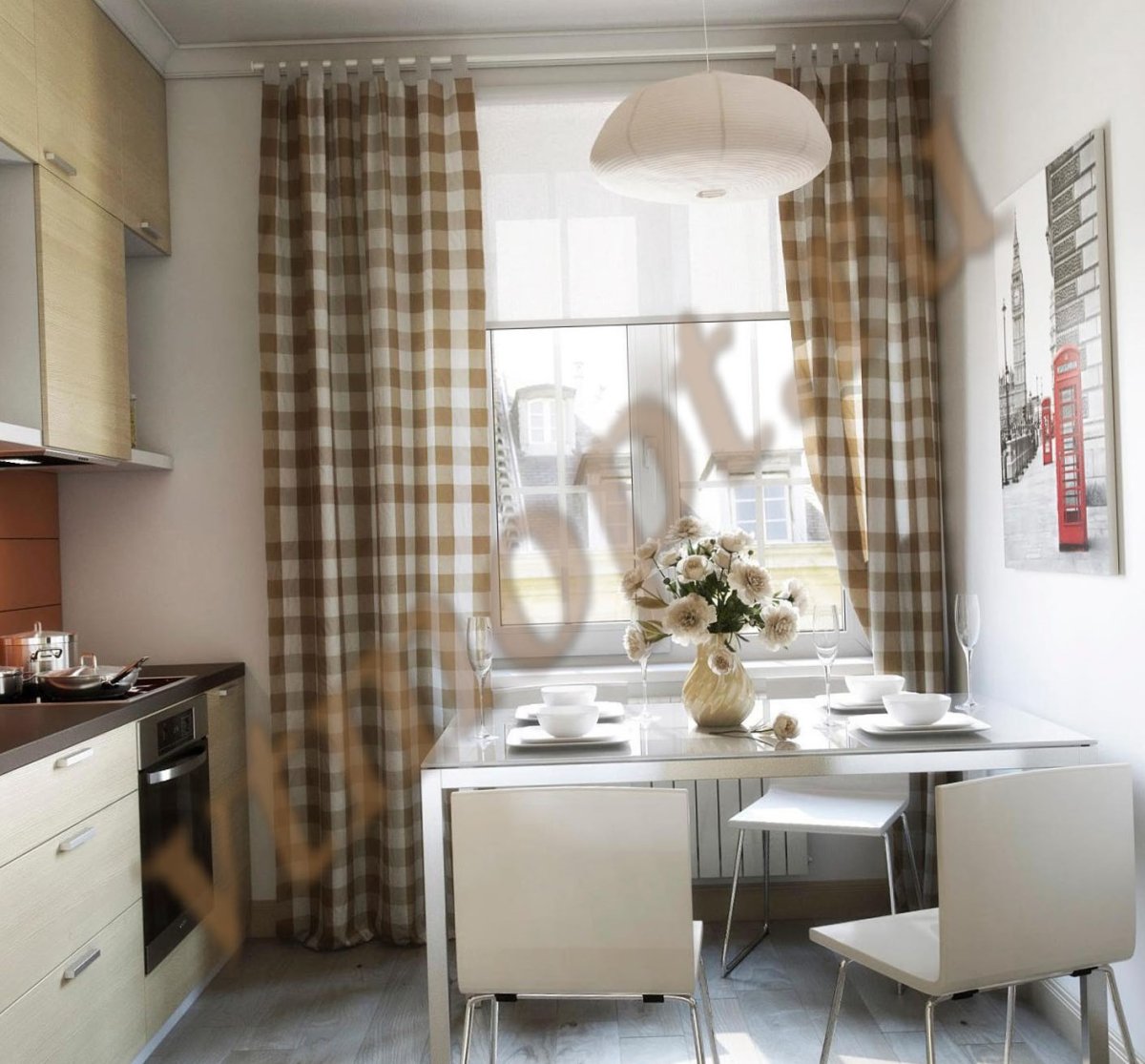 Шторы на кухню в клетку крупную