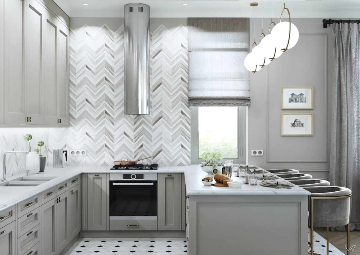 Плитка елочка на фартук кухни