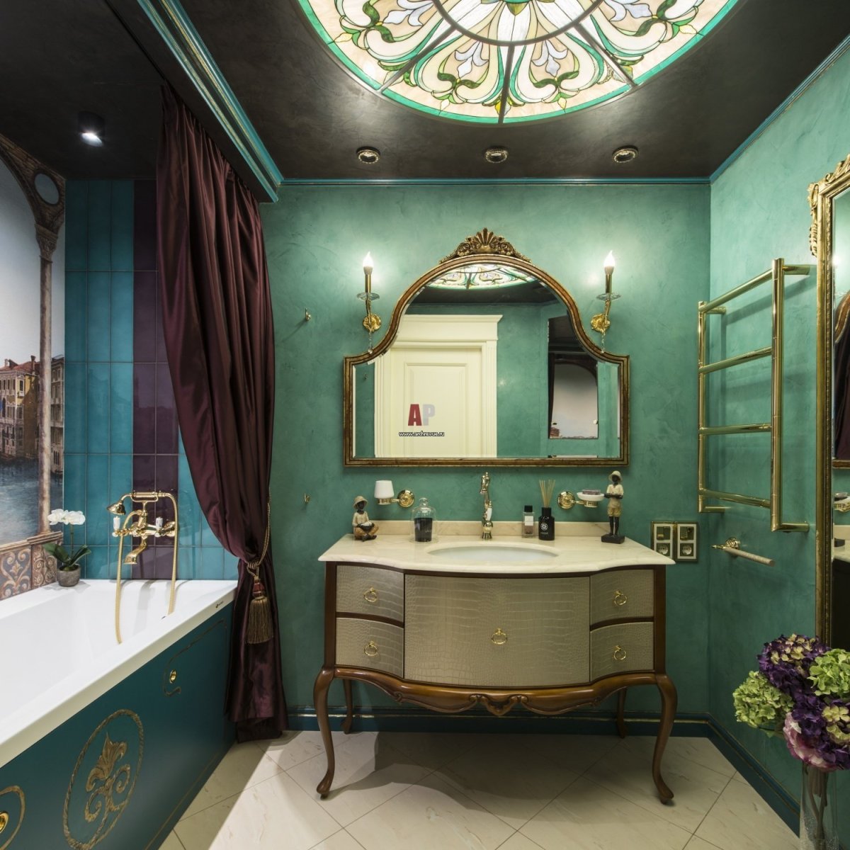 Малахитовая ванна интерьер