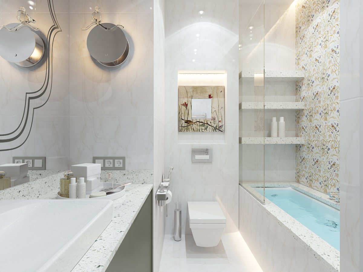 Ванная в современном стиле бежевая визуализации