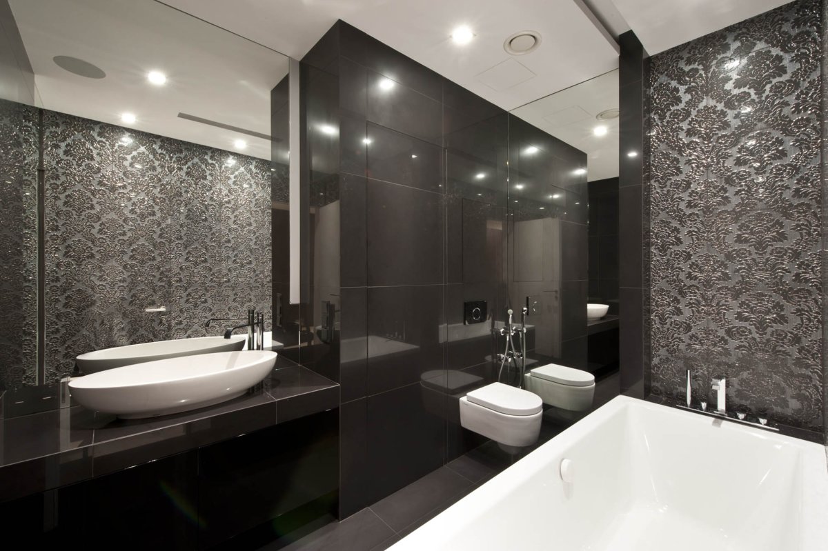 Интерьер ванны 2022 в темных тонах