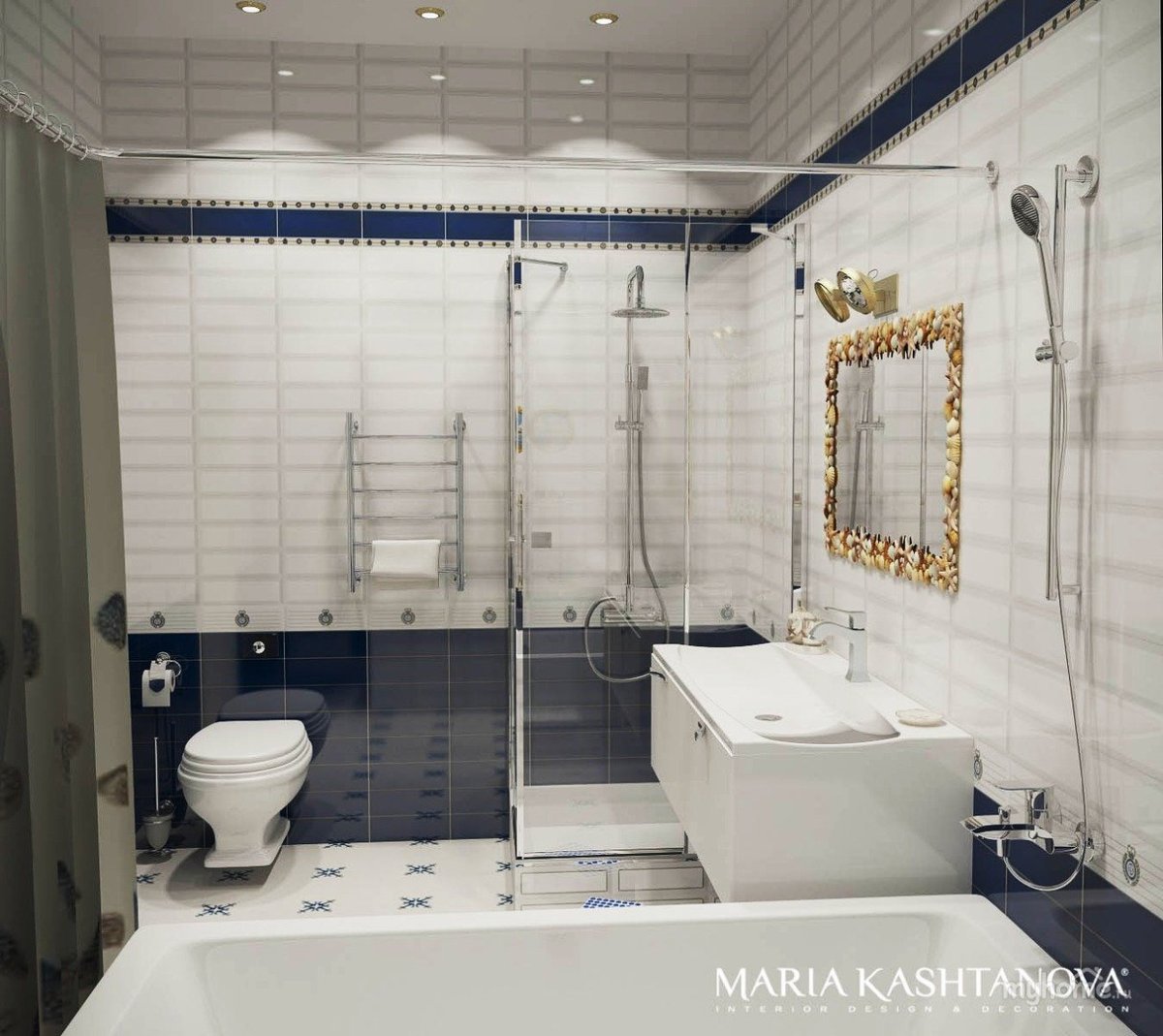 Ванная в английском стиле синяя