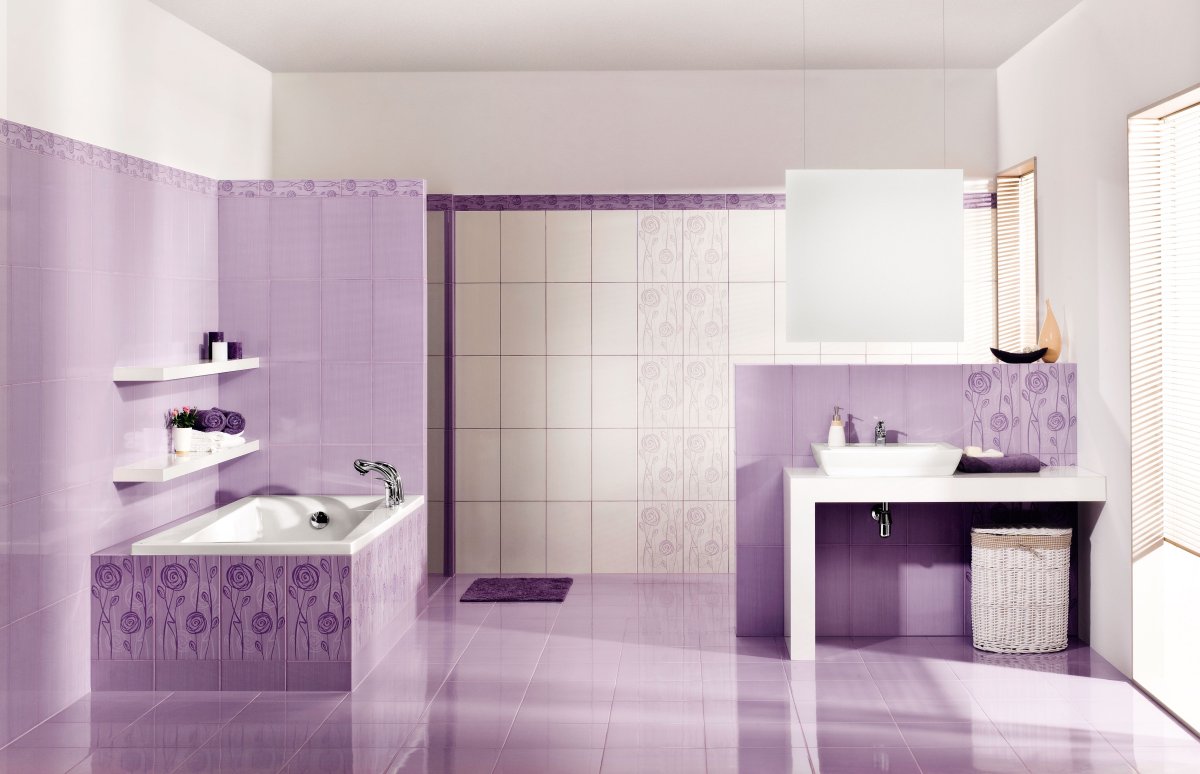 Плитка настенная в ванную комнату сиреневая