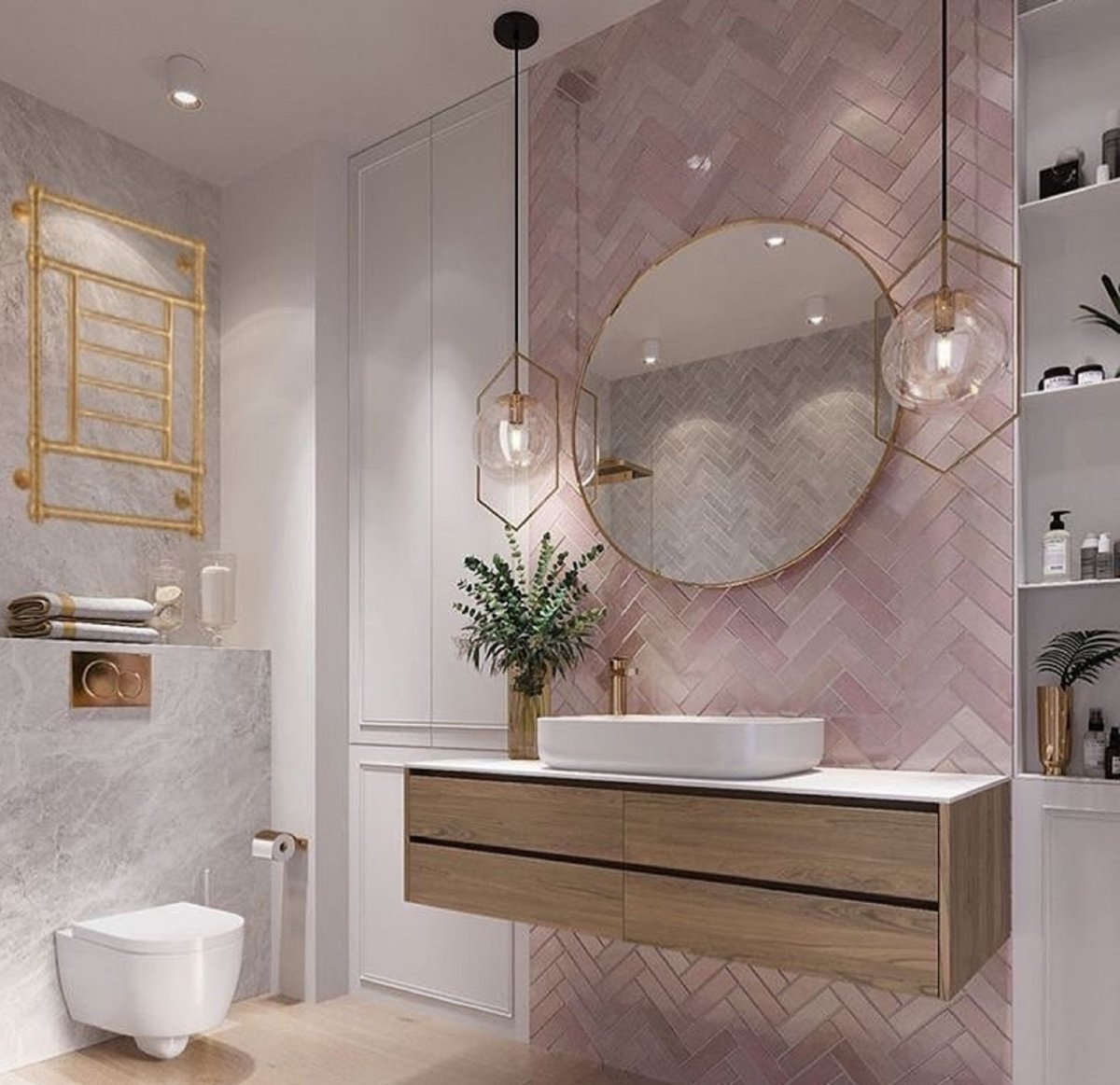 Ванная розовый мрамор