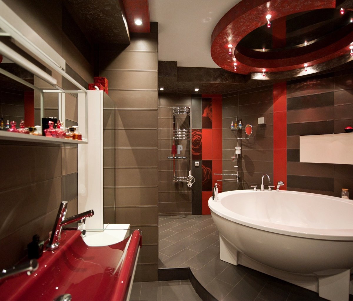 Красивая ванная с красным