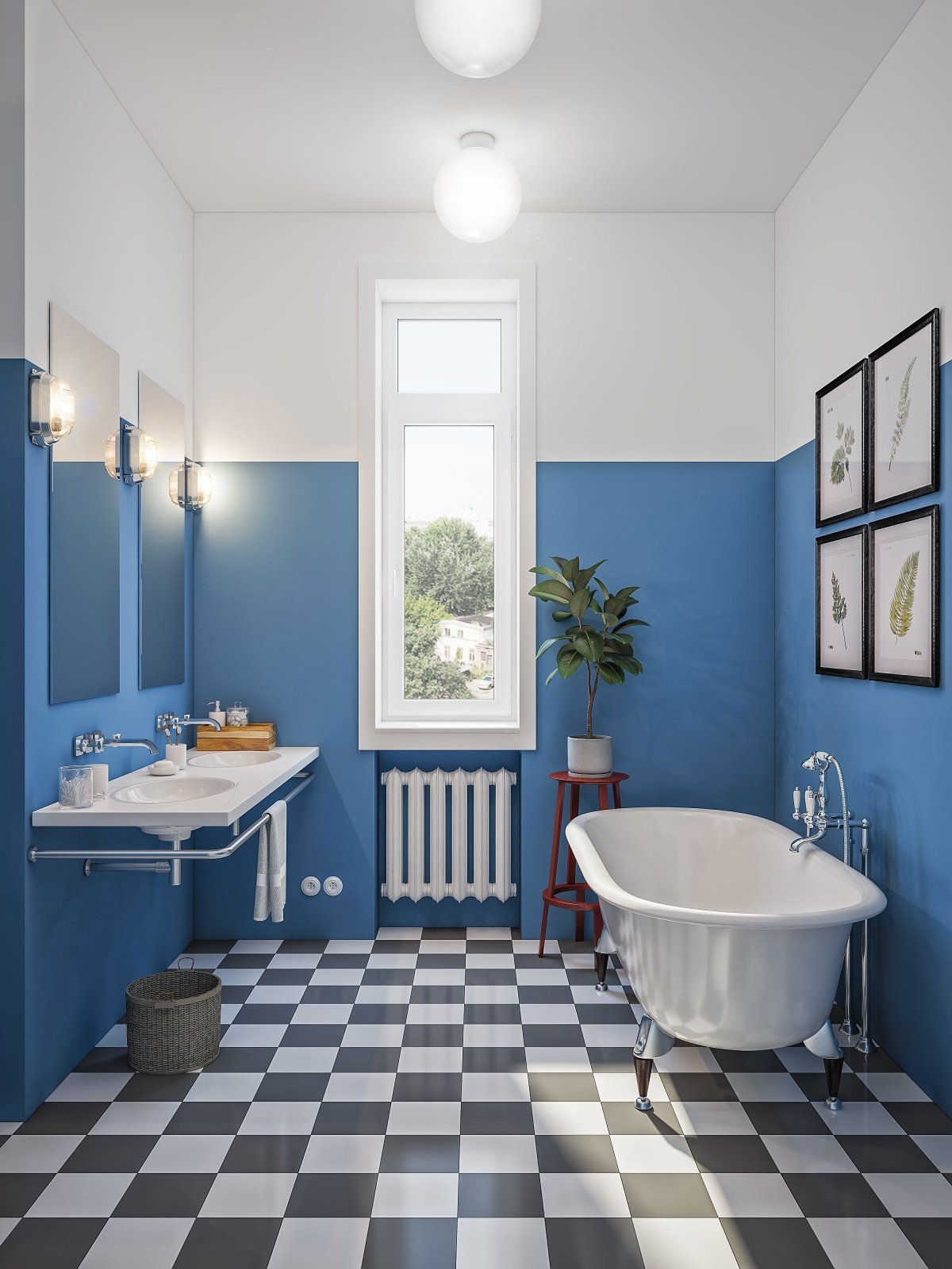 Ванная с голубым полом