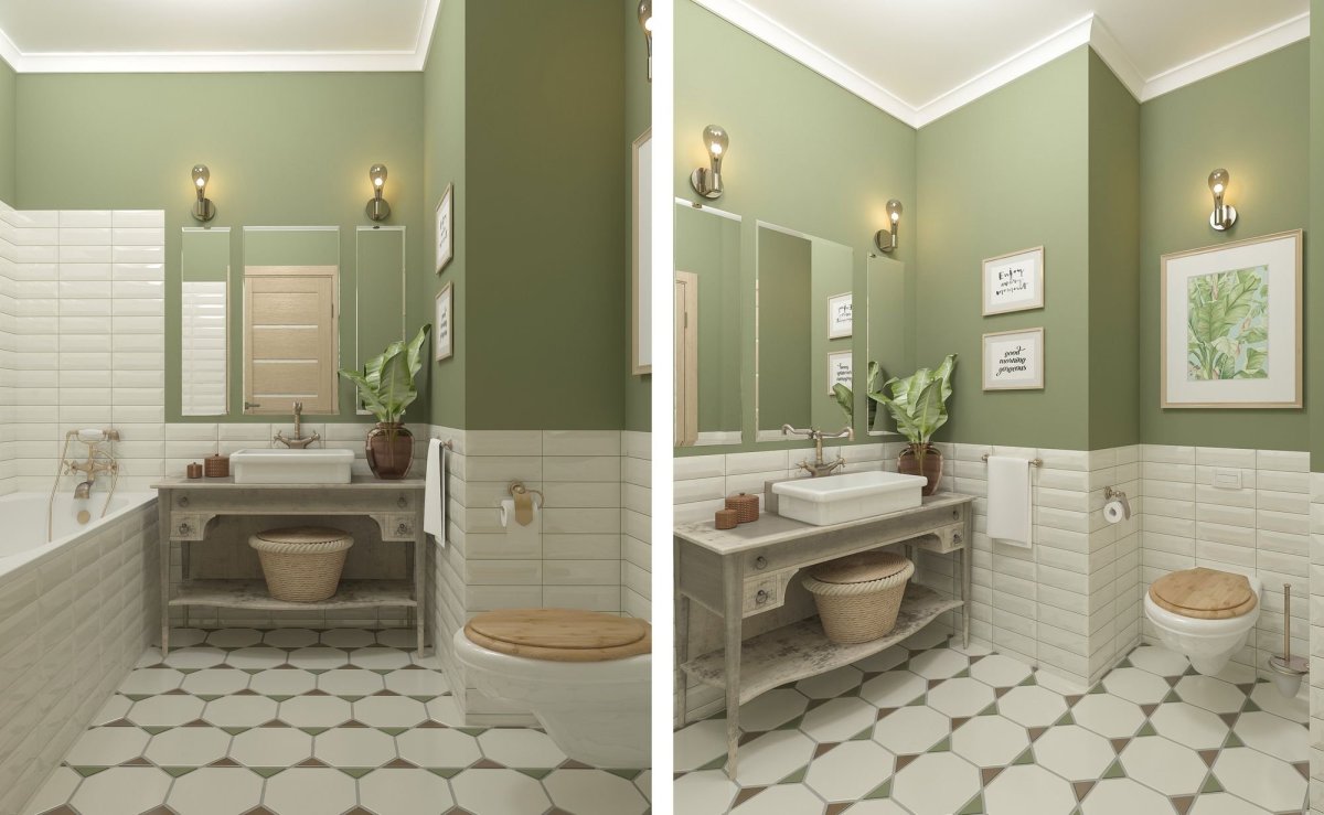 Ванная с плиткой до середины стены