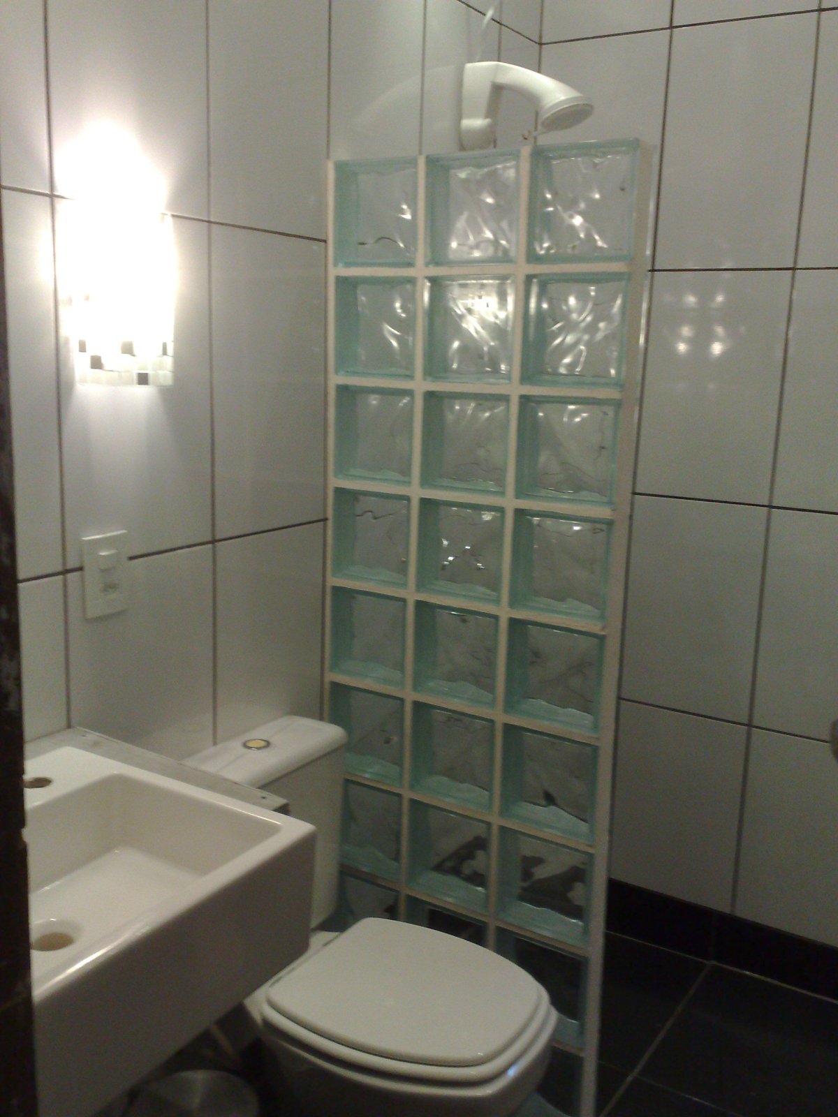 Стеклянные блоки в туалете
