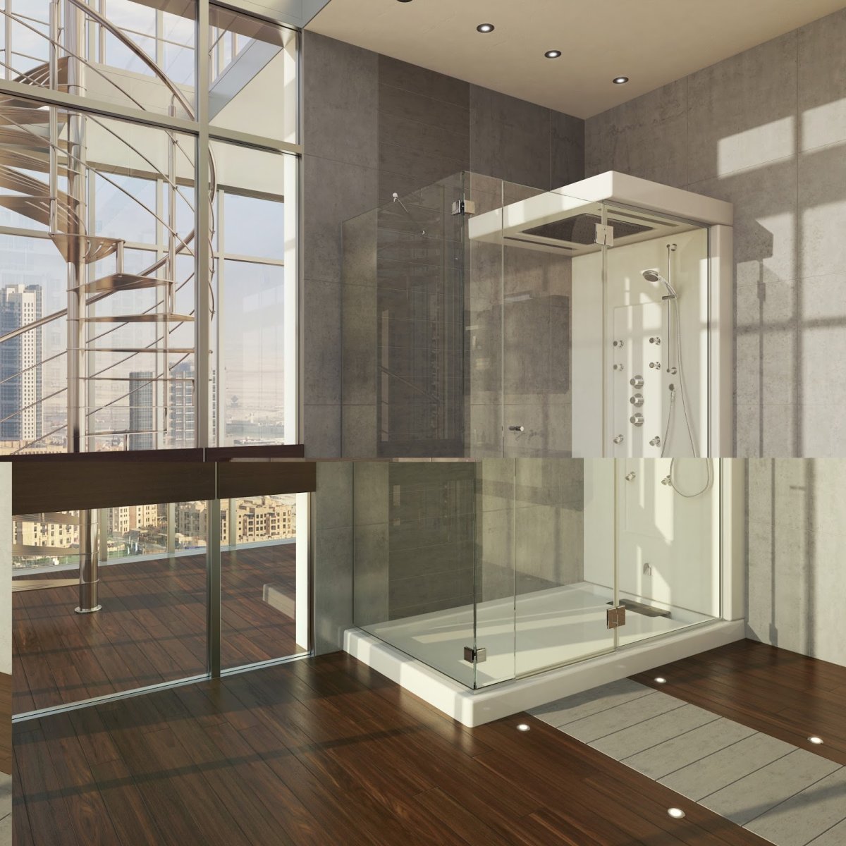 Современная душевая кабина с поддоном