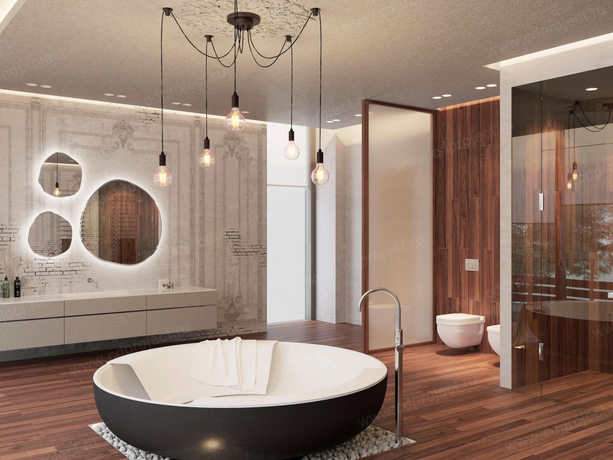 Интерьер большой ванной комнаты