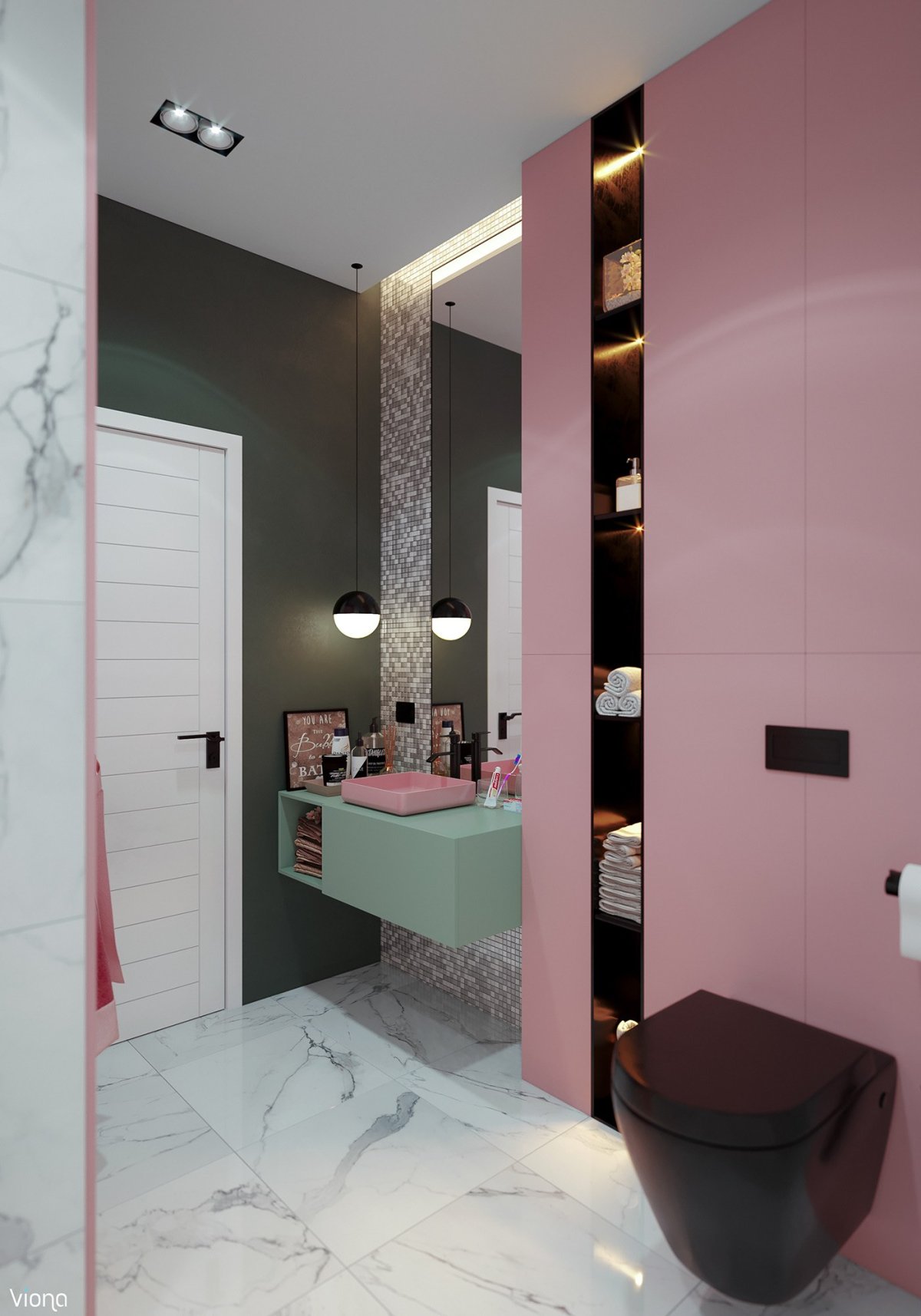 Стильная розовая ванная комната