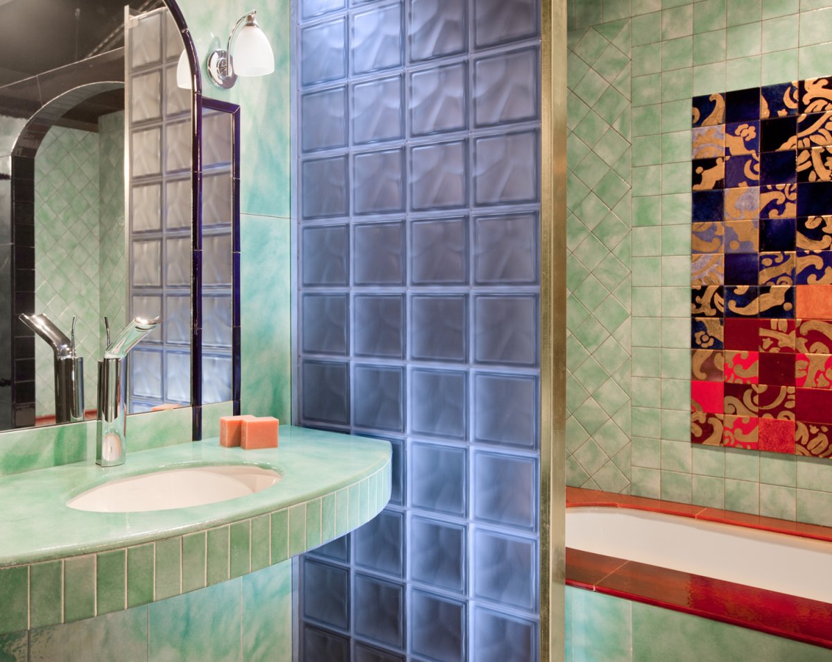 Стеклоблоки в ванной