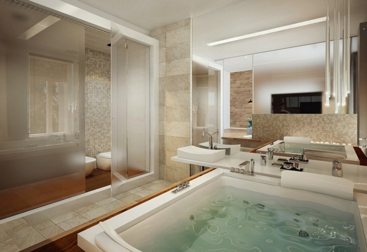 Ванная комната в коттедже в современном