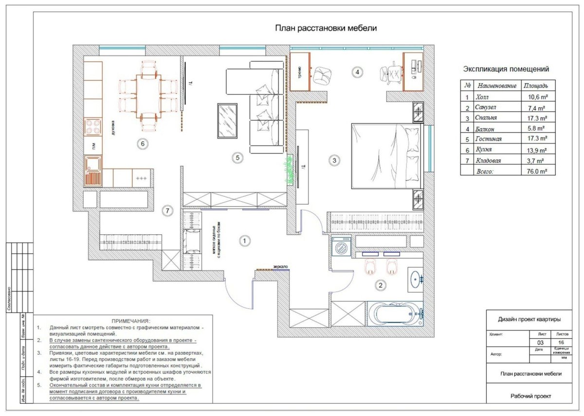 План расстановки мебели с экспликацией