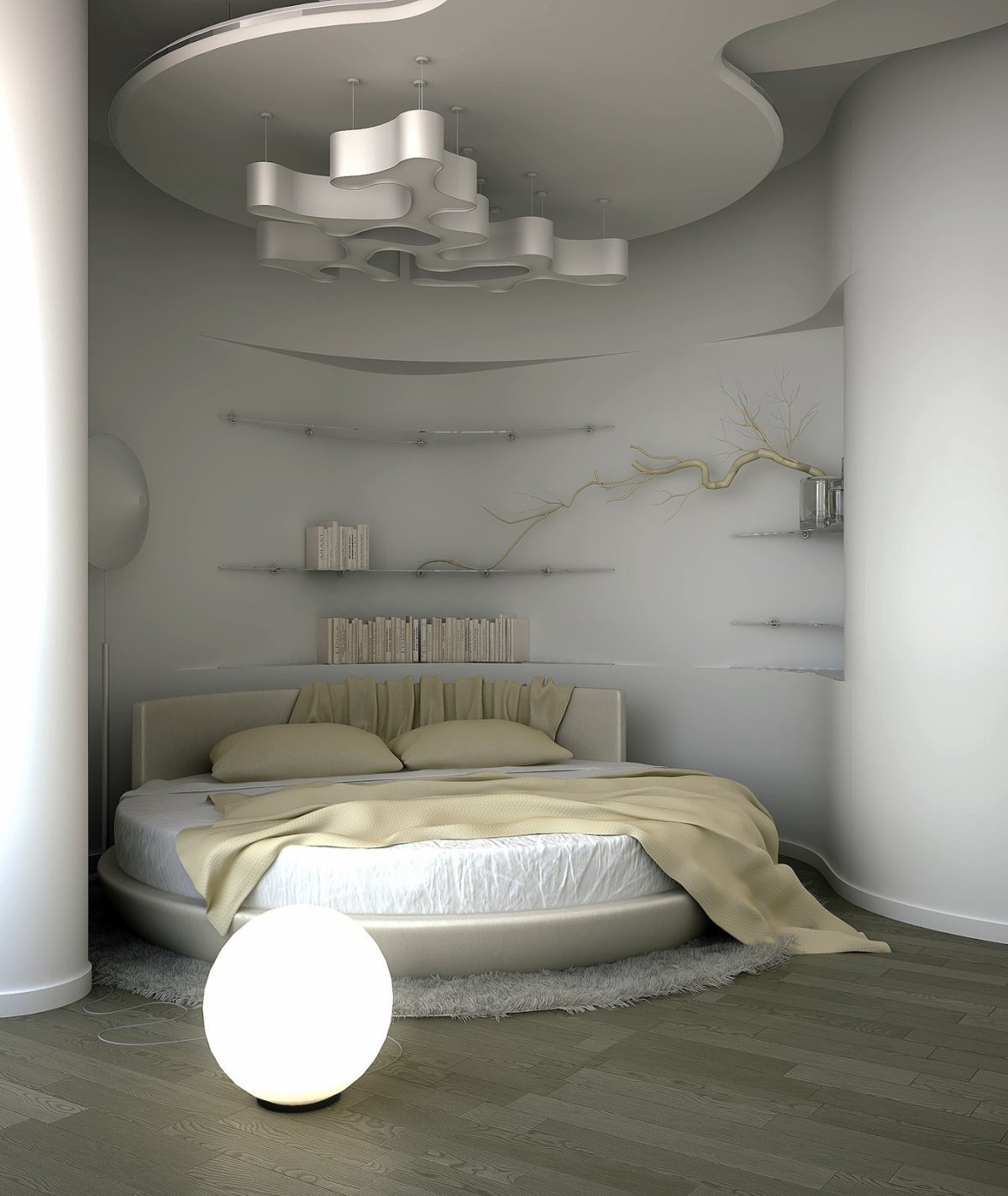 Интерьер спальни с круглой кроватью