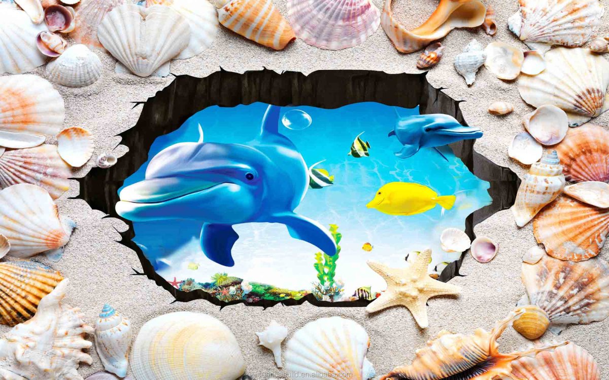 Обои в ванну с ракушками