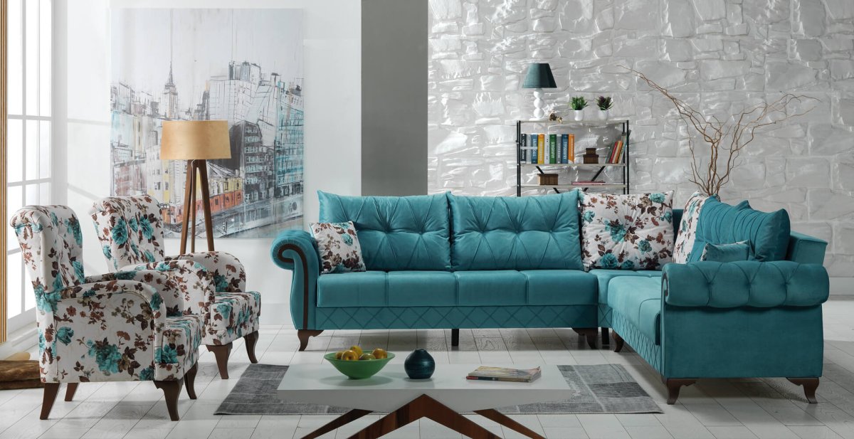 Бирюзовый диван в интерьере