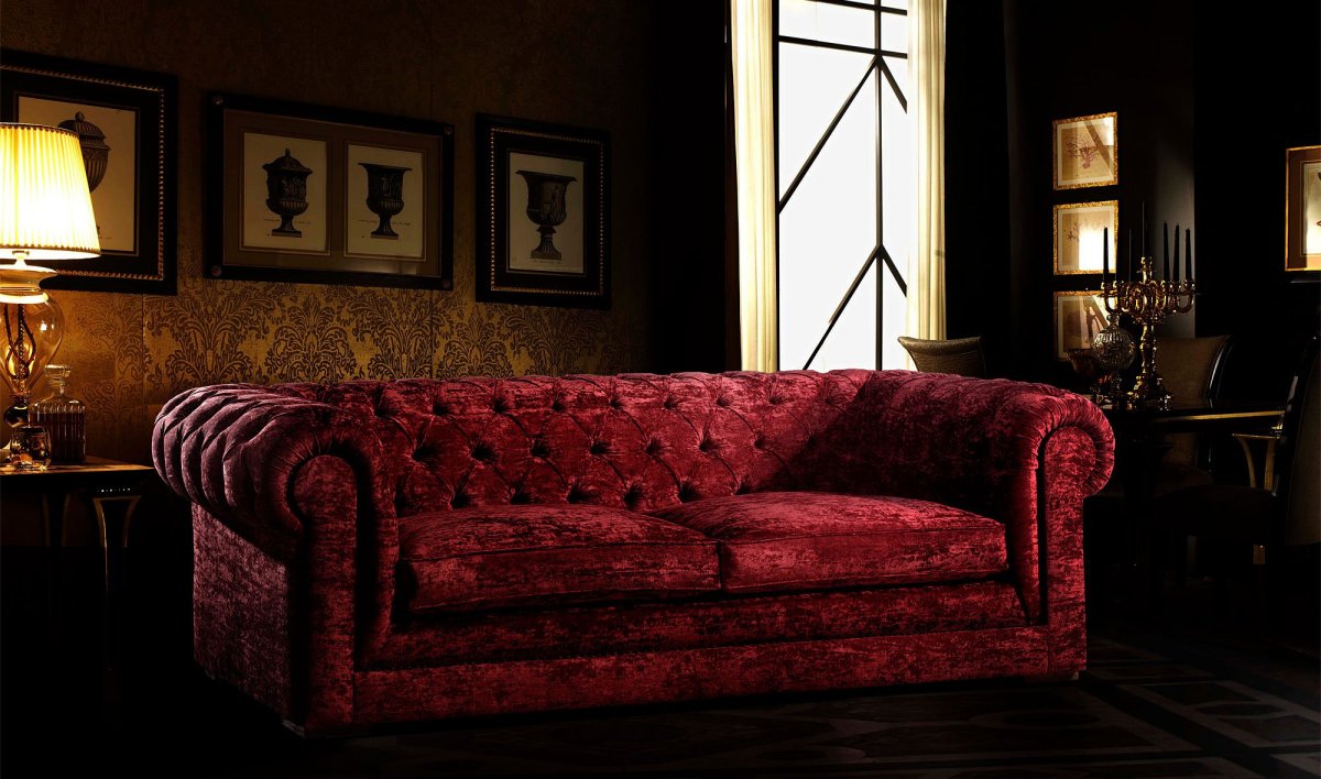 Диван Честер бордовый велюровый