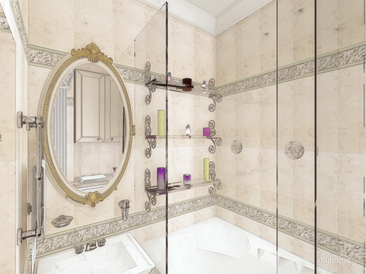 Ванная в сталинке с колонной