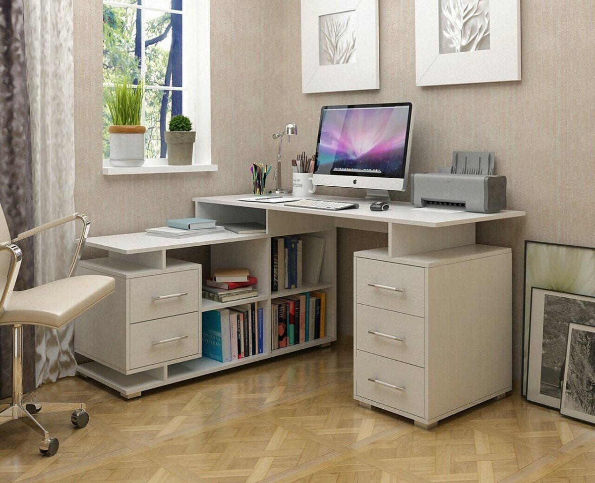 Стол компьютерный угловой Барди-3 белый