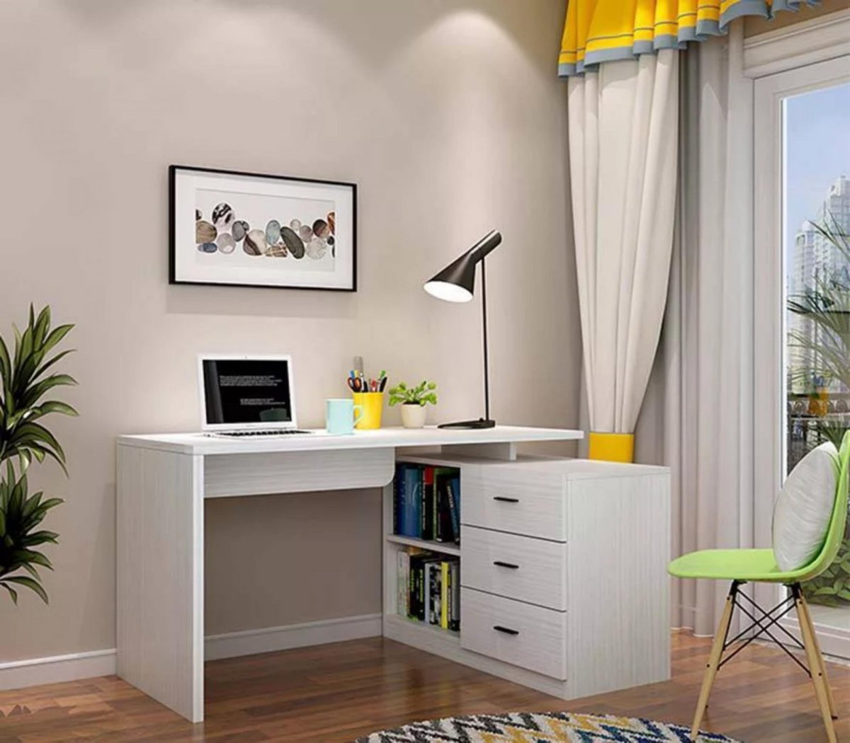 Угловой письменный стол в интерьере