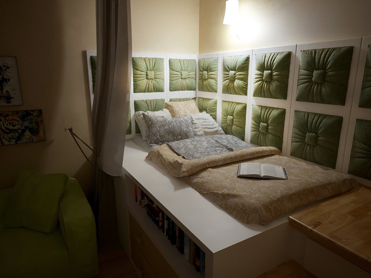 Кровать на подиуме в интерьере хрущевки