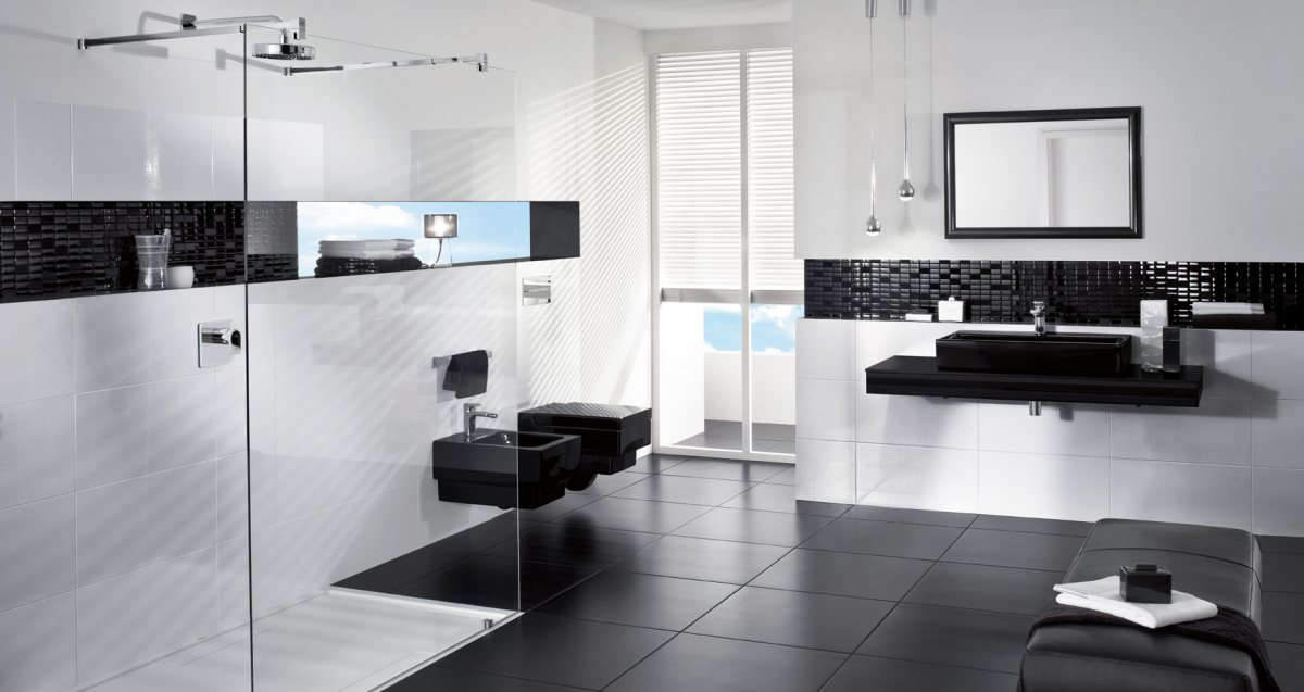 Стильная черно белая ванная комната