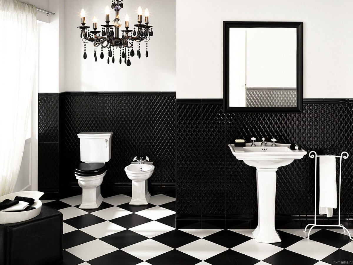 Черно белая плитка в ванной