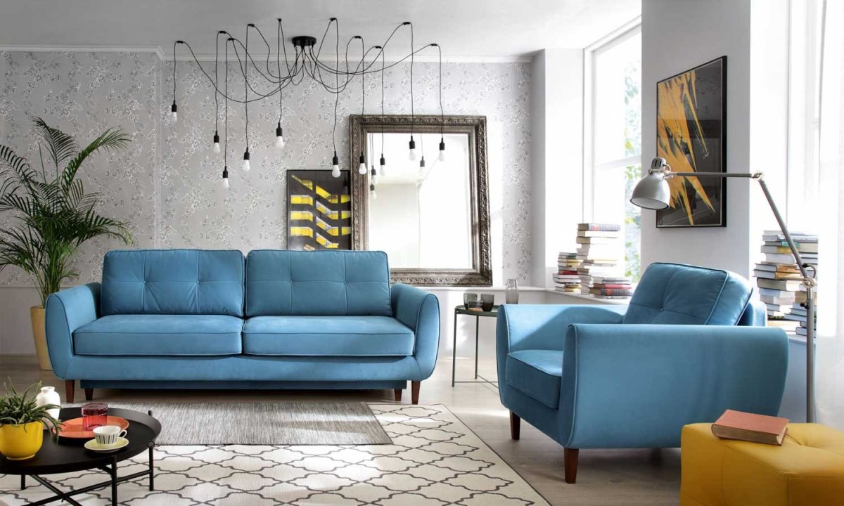Синий диван Сканди