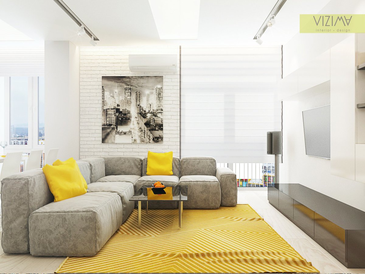 Желтый диван в интерьере Минимализм