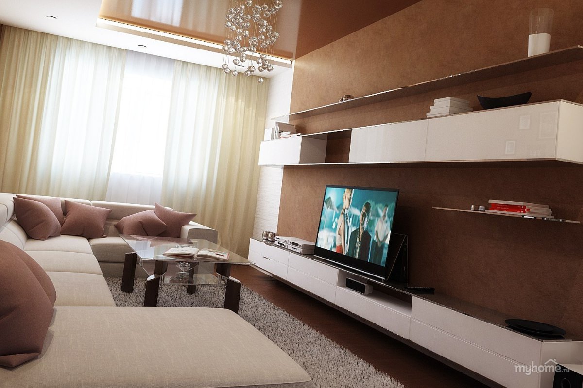 Гостиная со стенкой и диваном