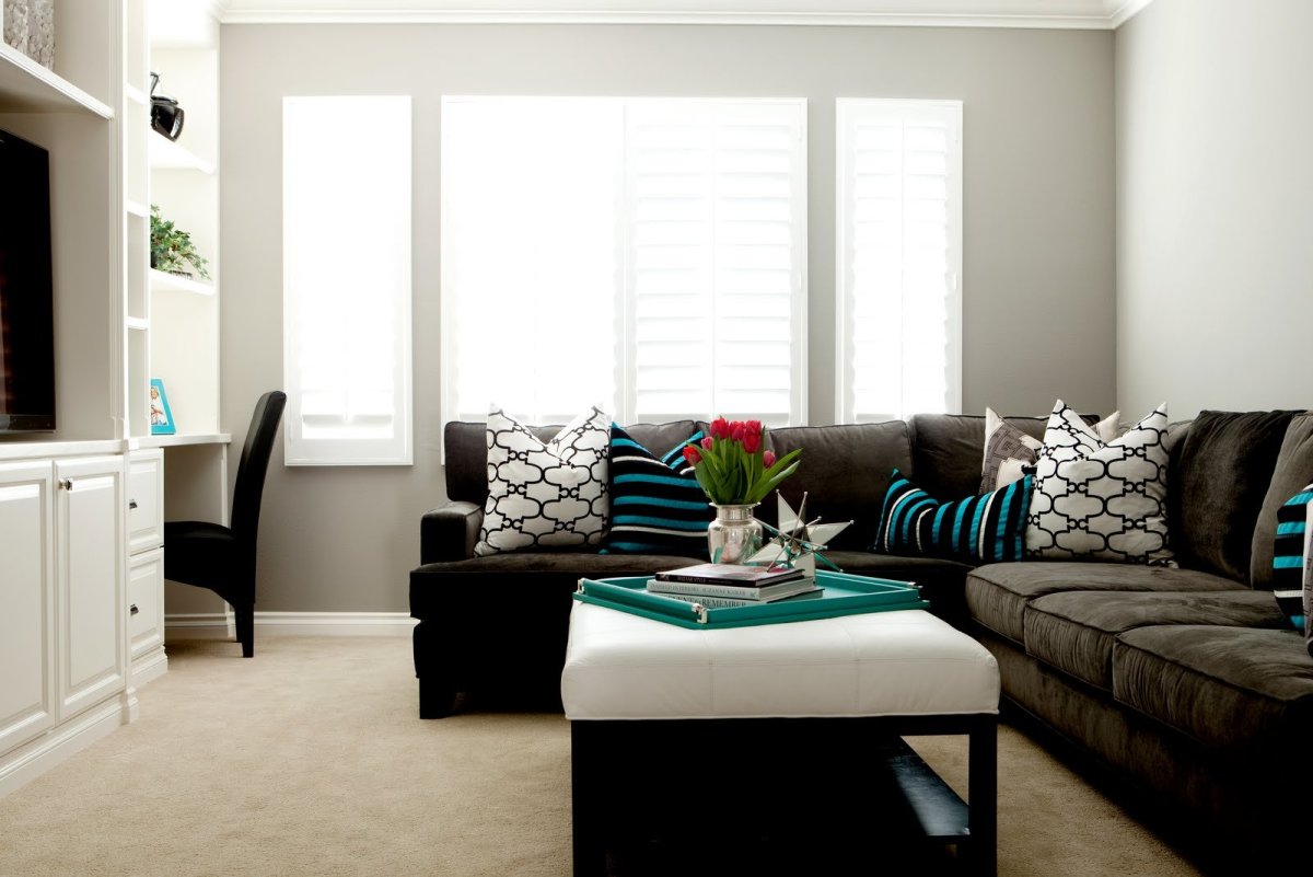 Темный диван в Светлом интерьере