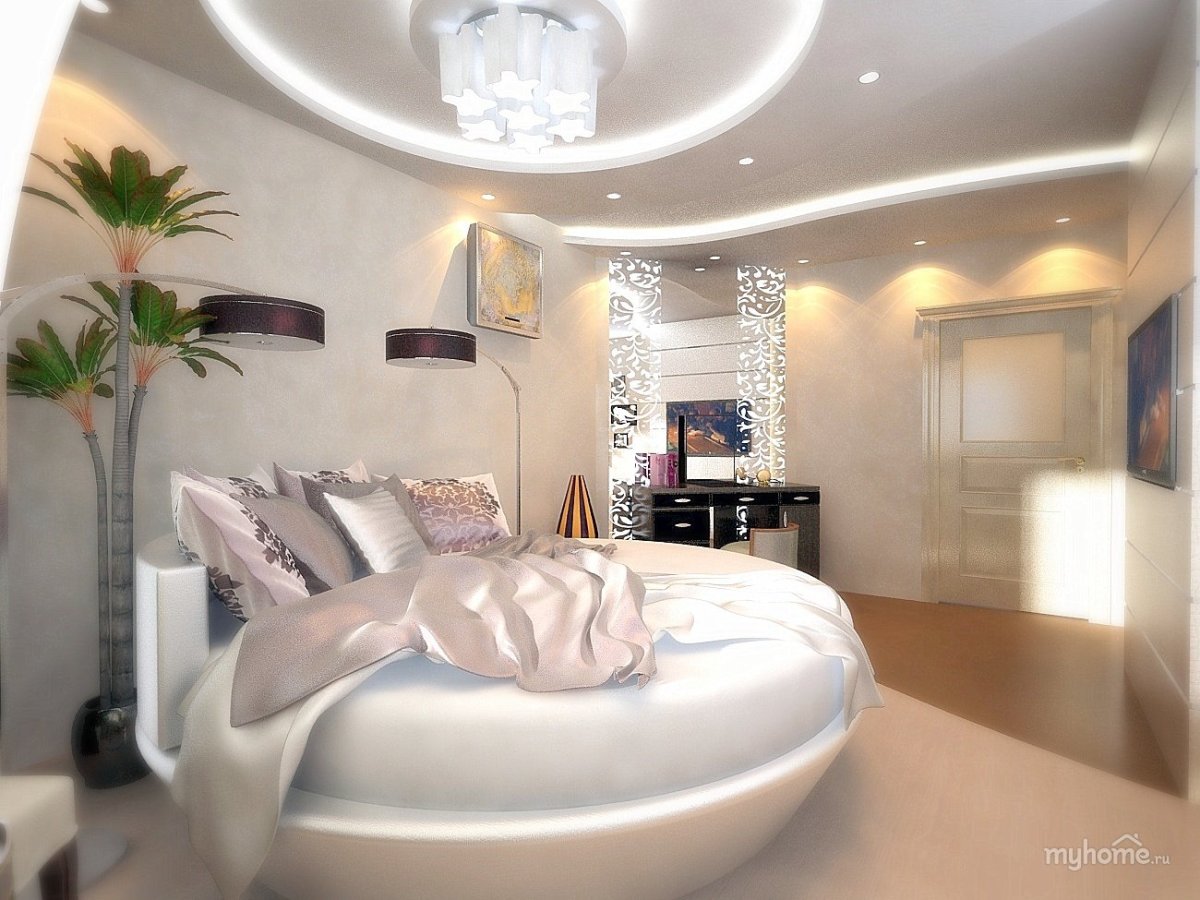 Планировка спальни с круглой кроватью