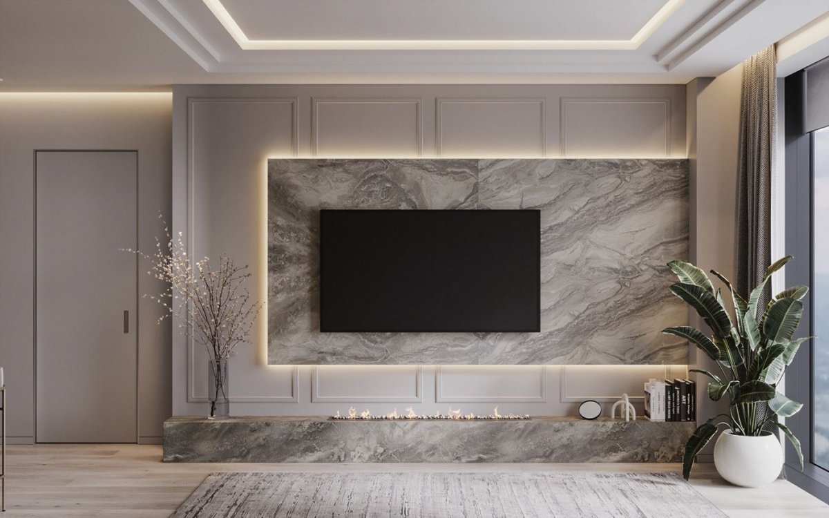 Дизайн зоны ТВ В гостиной 2022