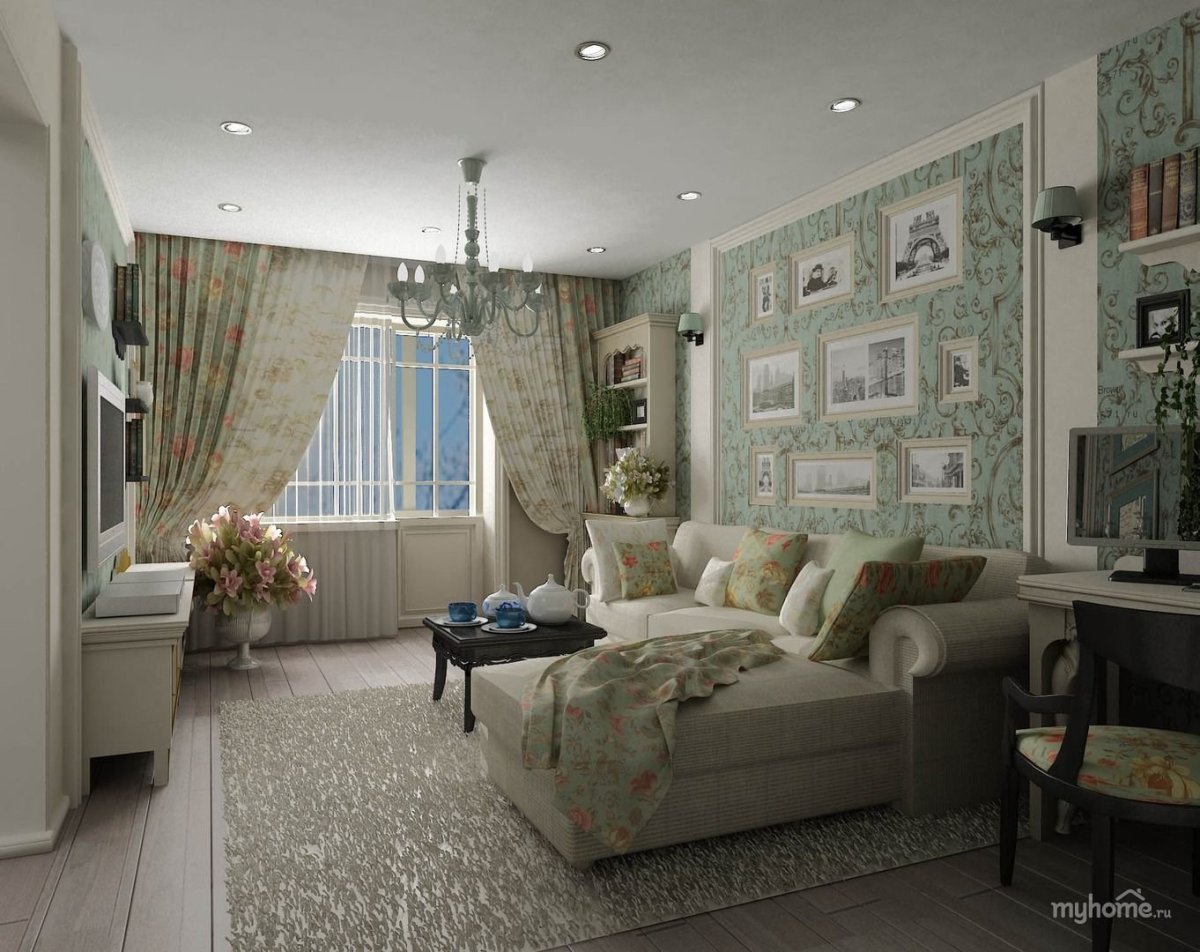 Узкая гостиная в стиле Прованс