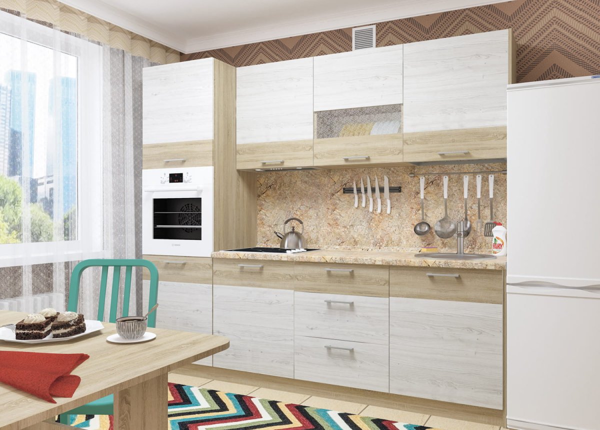 Деми кухня белый/дуб сонома/серебро r5