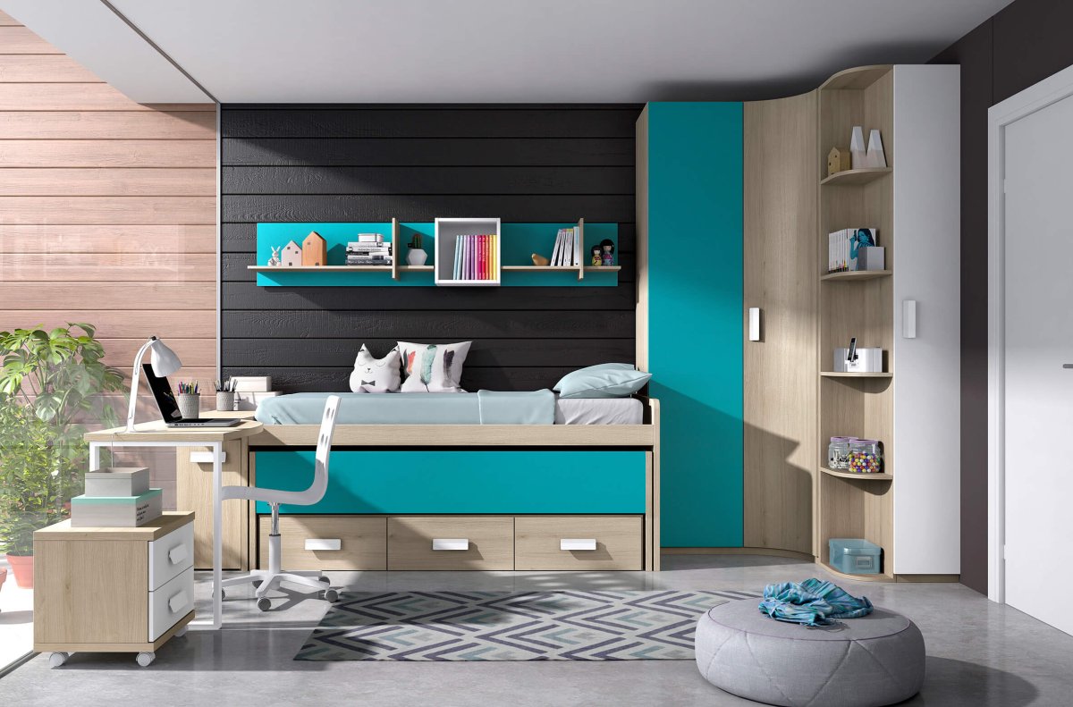 Интерьер молодежной комнаты синий