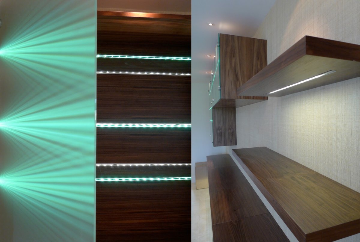 Витрина светодиодная лента, подсветка снизу полки