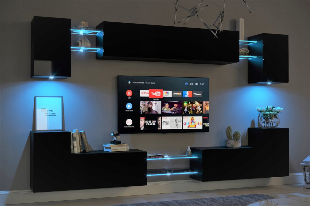 Черная стенка в гостиную в современном стиле