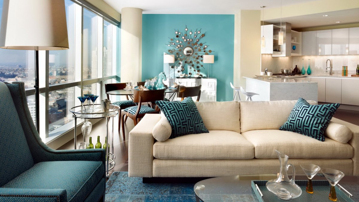Бежевый и бирюзовый в интерьере