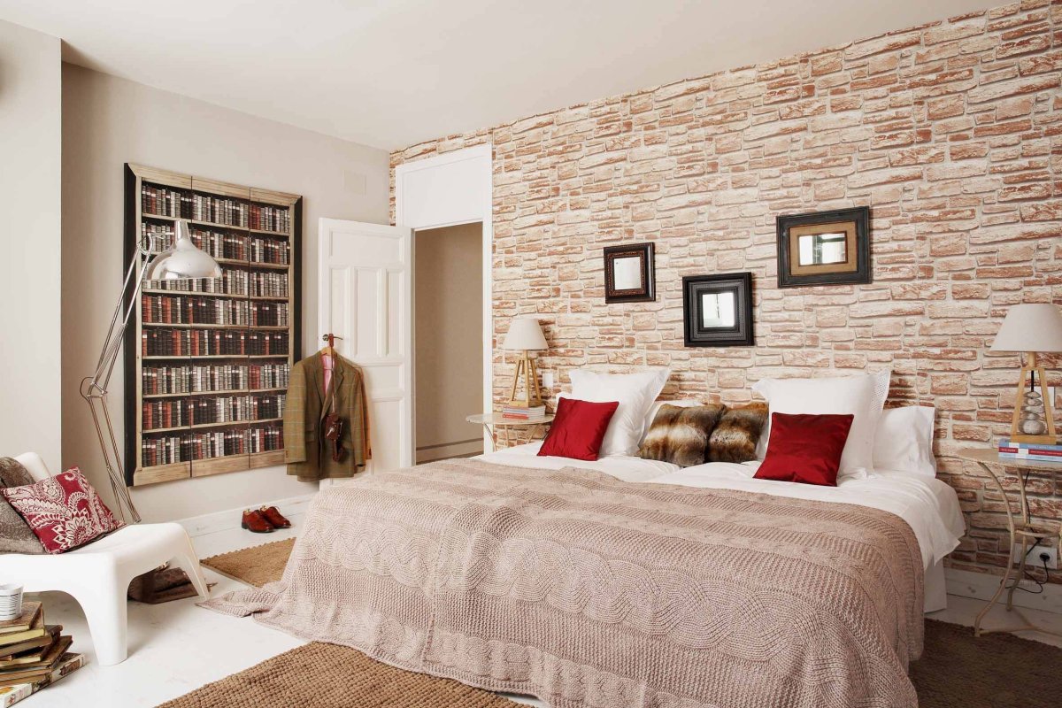 Бежевый кирпич в интерьере