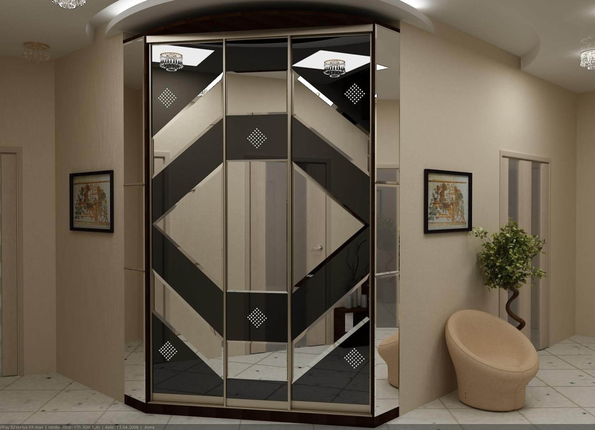 Угловой шкаф-купе в прихожую с зеркалом