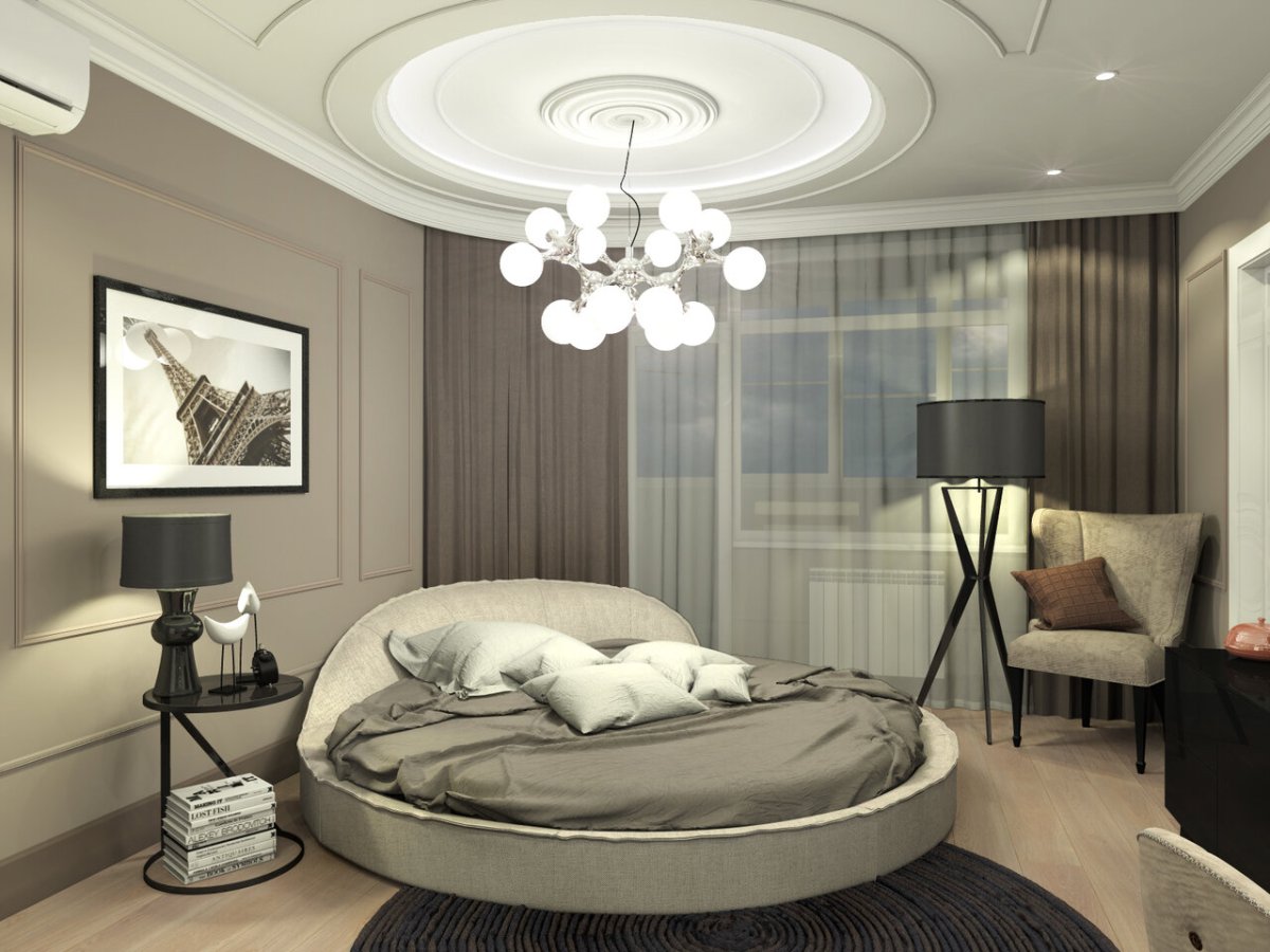 Круглая кровать в гостиной