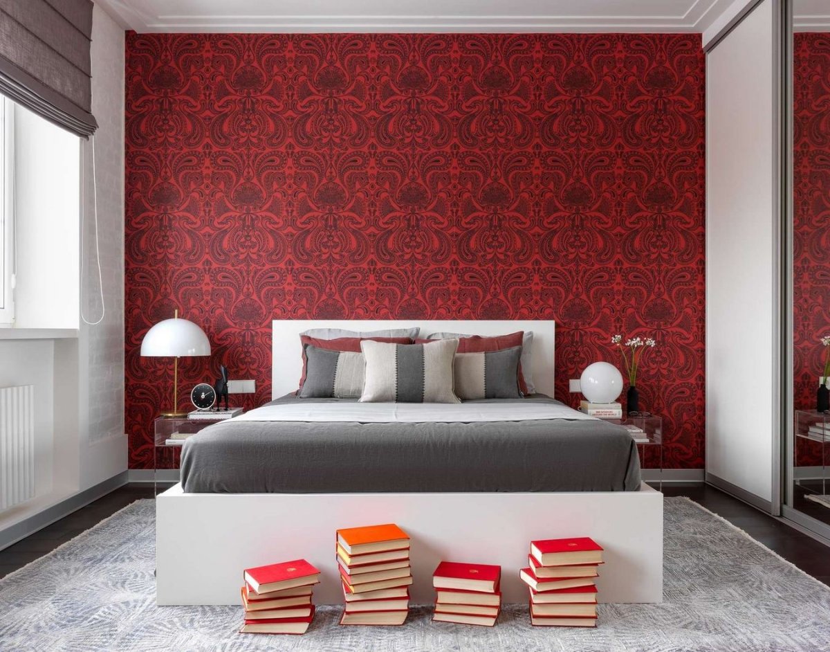 Акцентные обои в спальне
